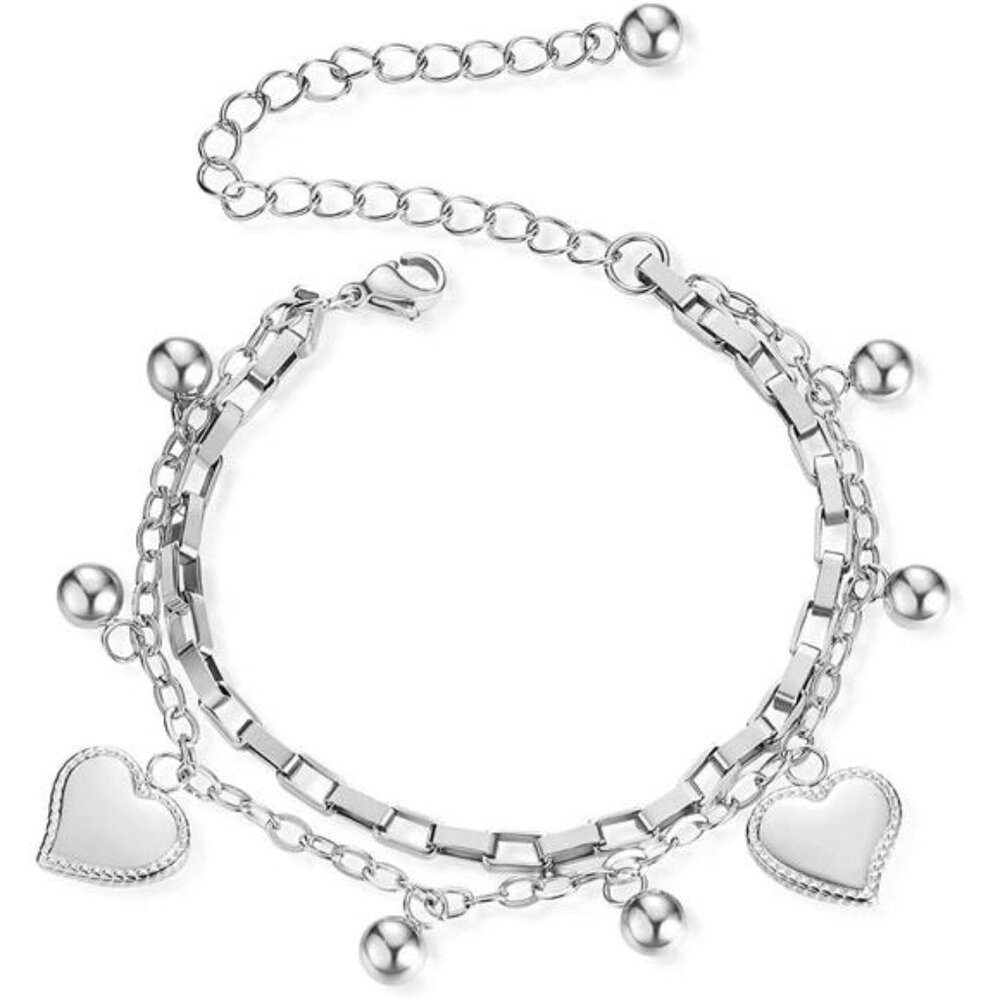 Womens Love Heart Bracelet Stainless Steel Charm Romantic Gift Silver Gold Rose